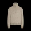 Pull col montant ZEGNA zippé cachemire beige chiné intérieur fourrure