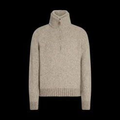 Pull col montant ZEGNA zippé cachemire beige chiné intérieur fourrure
