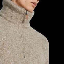 Pull col montant ZEGNA zippé cachemire beige chiné intérieur fourrure