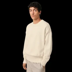 Pull col rond AMI Paris coton laine écru broderie logo bas