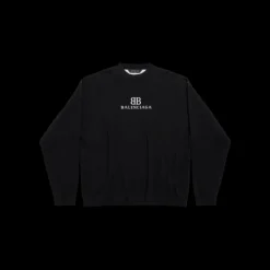 Pull Col Rond BALENCIAGA maille laine noire logo BB blanc