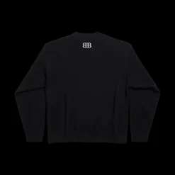 Pull Col Rond BALENCIAGA maille laine noire logo BB blanc