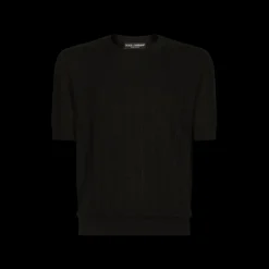 Pull col rond DOLCE & GABBANA en jacquard de soie noir logo DG