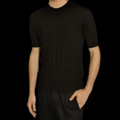 Pull col rond DOLCE & GABBANA en jacquard de soie noir logo DG