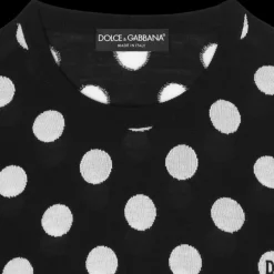 Pull col rond DOLCE GABBANA manche courte laine noir pois blanc