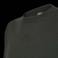 Pull col rond FENDI laine vert sapin FF relief poitrine
