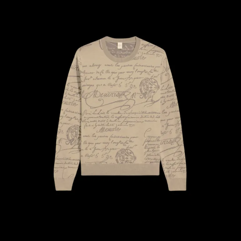 Pull col rond laine BERLUTI Scritto contrasté beige all over