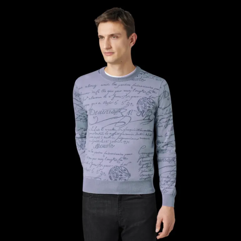 Pull col rond laine BERLUTI Scritto contrasté beige all over