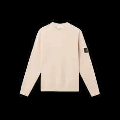 Pull col rond STONE ISLAND coton cotelé beige