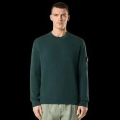 Pull col rond STONE ISLAND coton cotelé vert bouteille