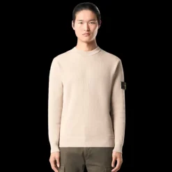 Pull col rond STONE ISLAND coton cotelé beige