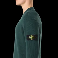 Pull col rond STONE ISLAND coton cotelé vert bouteille