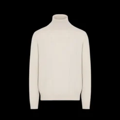 Pull Col roulé BRIONI cachemire côtelé ivoire
