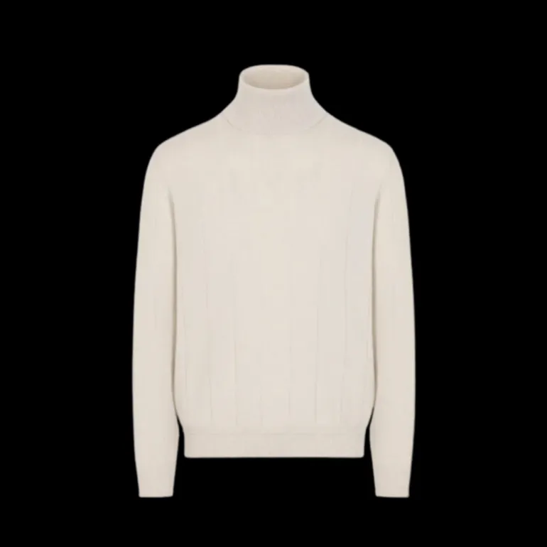 Pull Col roulé BRIONI cachemire côtelé ivoire