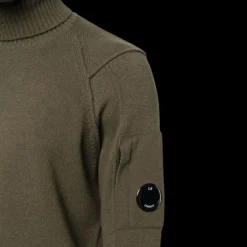 Pull col roulé CP COMPANY maille laine polyamide Kaki lunettes manche