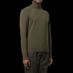 Pull col roulé CP COMPANY maille laine polyamide Kaki lunettes manche
