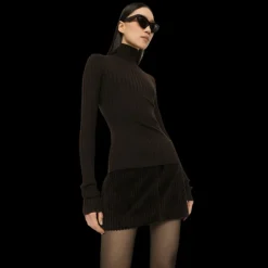 Pull col roulé DOLCE & GABBANA cachemire côtelé marron foncé