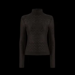 Pull col roulé MISSONI en laine et viscose avec chevron ton sur ton noir