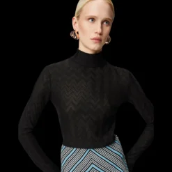 Pull col roulé MISSONI en laine et viscose avec chevron ton sur ton noir