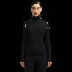 Pull col roulé MONCLER laine cachemire noir liseret blanc