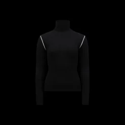 Pull col roulé MONCLER laine cachemire noir liseret blanc