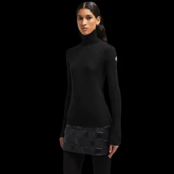 Pull col roulé MONCLER maille côtelée laine cachemire noir
