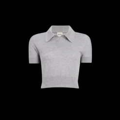 Pull court col polo KHAITE Morgane laine mérinos gris