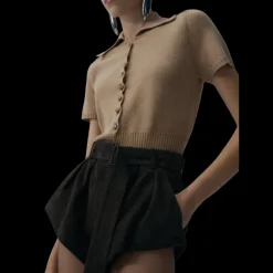 Pull court manche MAGDA BUTRYM ourte col polo beige boutons