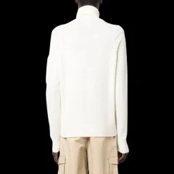 Pull CP COMPANY col roulé maille laine polyamide écru lunettes manche