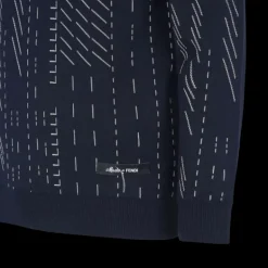 Pull FENDI col rond coton cachemire bleu marine tiret blanc