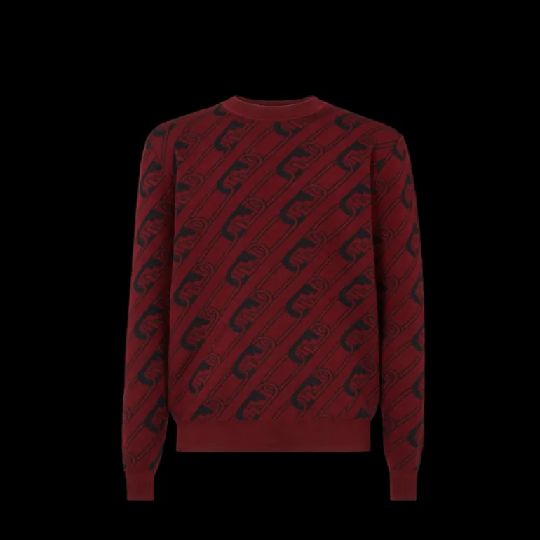 Pull FENDI col rond laine rouge bordeaux motif Fendi O’Lock noir