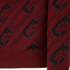 Pull FENDI col rond laine rouge bordeaux motif Fendi O’Lock noir