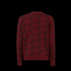 Pull FENDI col rond laine rouge bordeaux motif Fendi O’Lock noir