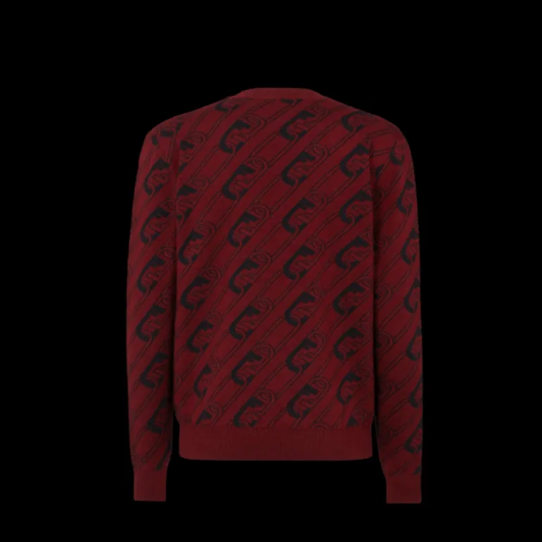 Pull FENDI col rond laine rouge bordeaux motif Fendi O’Lock noir