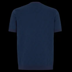 Pull FENDI col rond manche courte coton bleu marine point Selleria FF relief