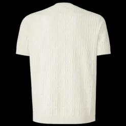 Pull FENDI col rond manche courte coton beige point Selleria FF relief