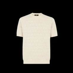 Pull FENDI manche courte col rond FF labyrinth laine beige