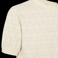 Pull FENDI manche courte col rond FF labyrinth laine beige