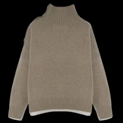 Pull gros col YVES SALOMON rond laine cachemire kaki boutons