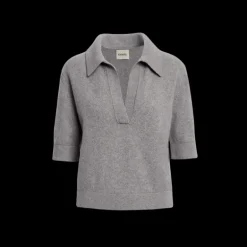 Pull KHAITE Shrunken col polo manche courte cachemire gris