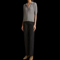 Pull KHAITE Shrunken col polo manche courte cachemire gris