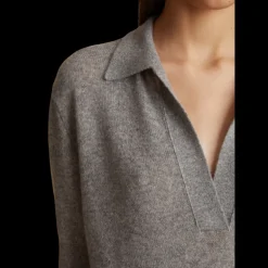 Pull KHAITE Shrunken col polo manche courte cachemire gris