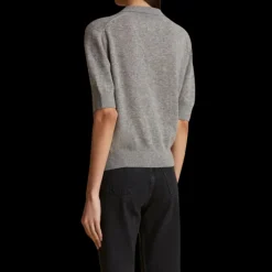 Pull KHAITE Shrunken col polo manche courte cachemire gris