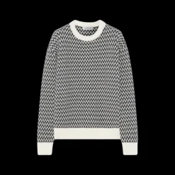 Pull LANVIN col rond laine jacquard motif chevron Curb noir blanc