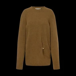 Pull long  PHILOSOPHY DI LORENZO SERAFINI col rond beige tabac fronce piercing anneau