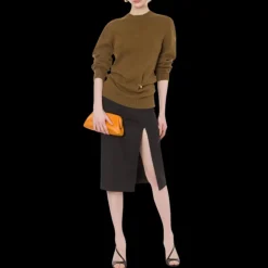 Pull long  PHILOSOPHY DI LORENZO SERAFINI col rond beige tabac fronce piercing anneau