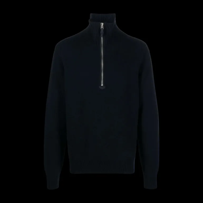 Pull maille TOM FORD col zippé laine cachemire bleu marine