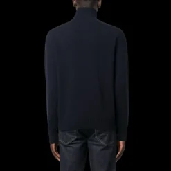 Pull maille TOM FORD col zippé laine cachemire bleu marine