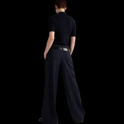 Pull manche courte BARBARA BUI col polo boutons laine soie bleu marine