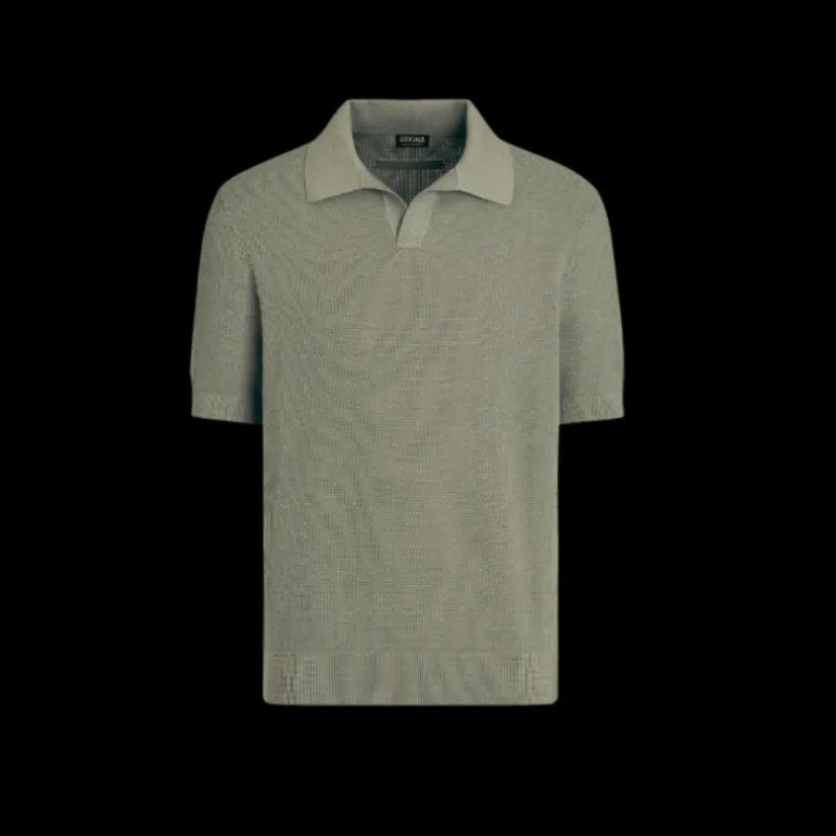 Pull manche courte ZEGNA col Polo coton premium kaki
